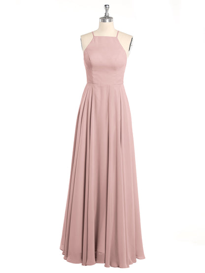 Low Back Simple Chiffon Birdesmaid Dresses-Dusty Rose