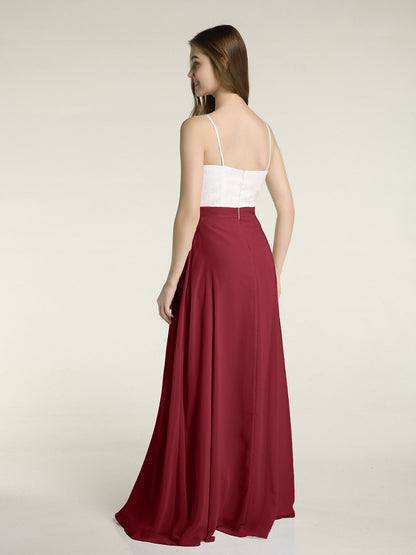 Ivory Lace Bodice Chiffon Skit Dresses with Slit-Burgundy