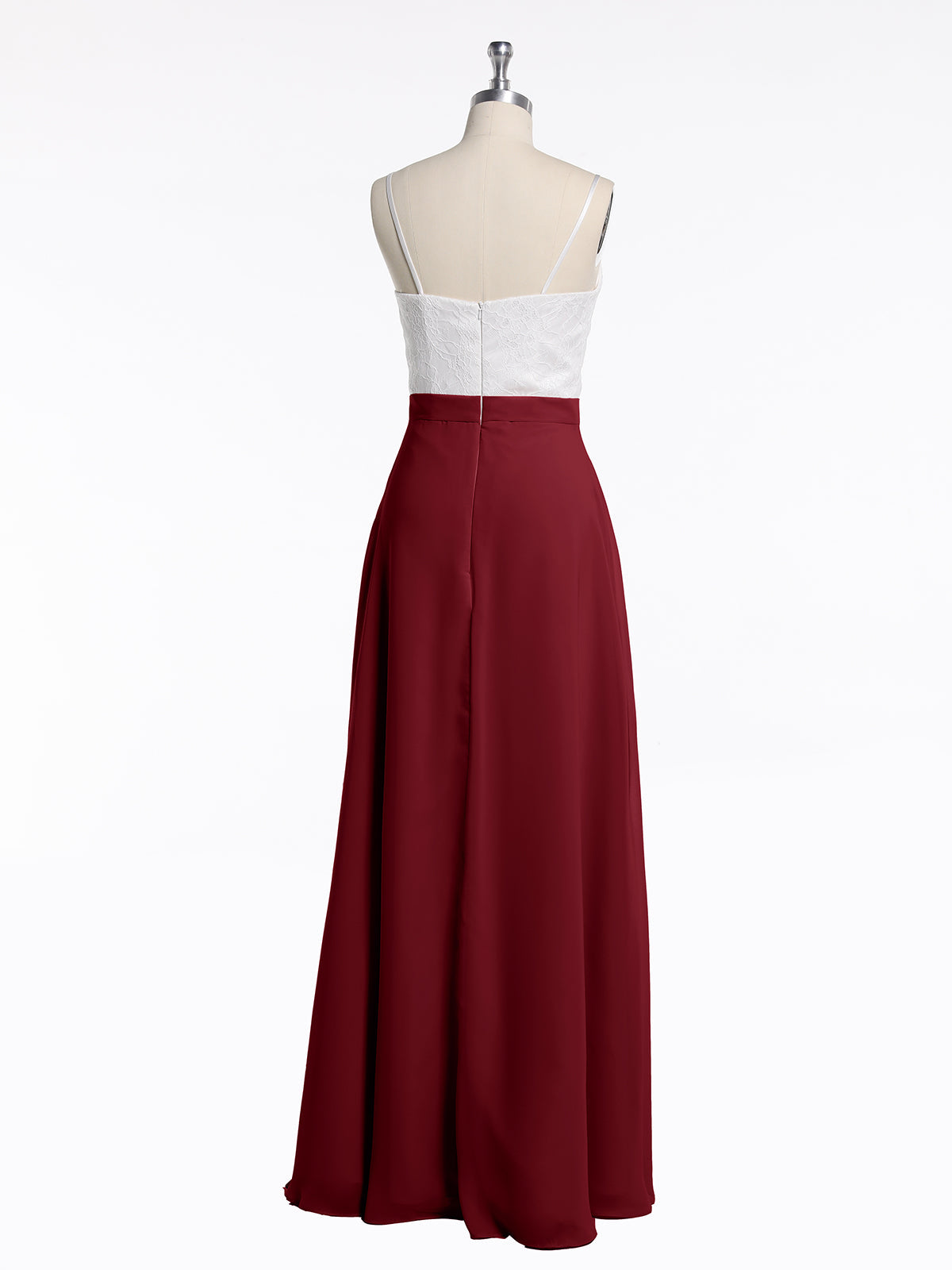 Ivory Lace Bodice Chiffon Skit Dresses with Slit-Burgundy