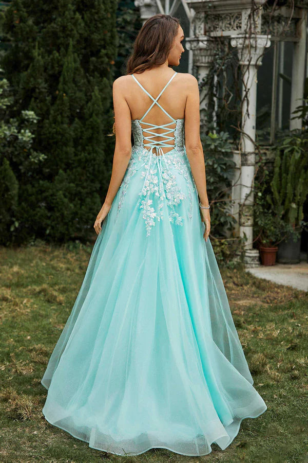 Aimishang Fashion Evening Dress Beaded Applique Lace Up Tulle Dress Prom Dresses