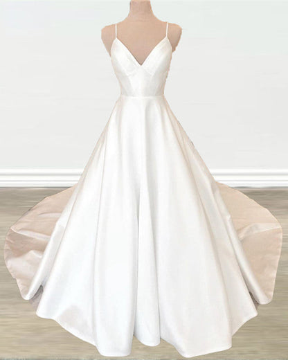 Satin A-line Wedding Dresses V Neck