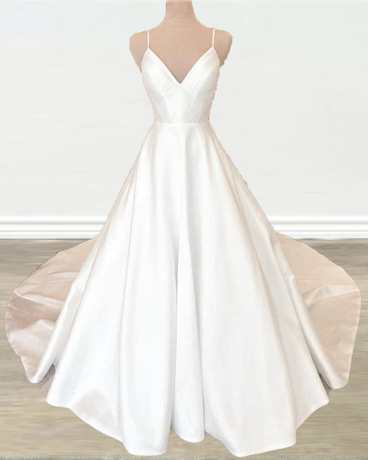 Satin A-line Wedding Dresses V Neck