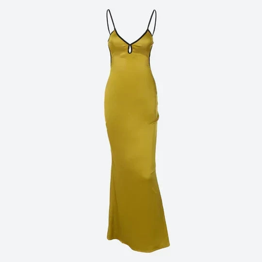 Vintage Satin Prom Dress Sheath Spaghetti Strap Evening Dress Long Formal Dress HZ1024