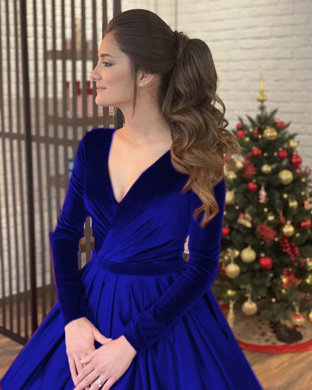 Satin Wedding Ball Gown Dress With Velvet Long Sleeves