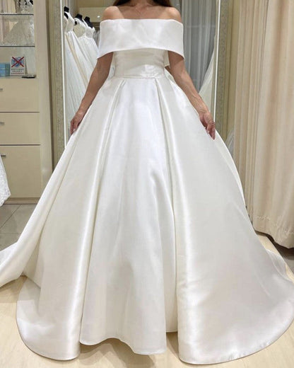 Elegant Satin Wedding Dresses Off Shoulder