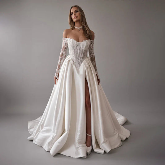 Customized Lace Sweetheart 3/4 Sleeve A-Line Wedding Dress