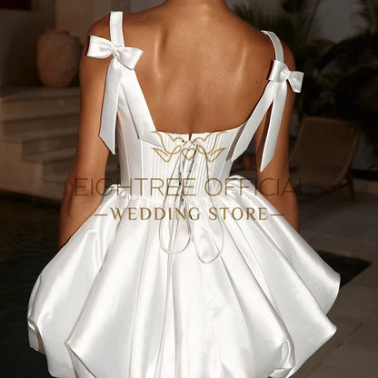 Eightree Simple Mini Wedding Dresses Sleeveless Satin Bow Gowns