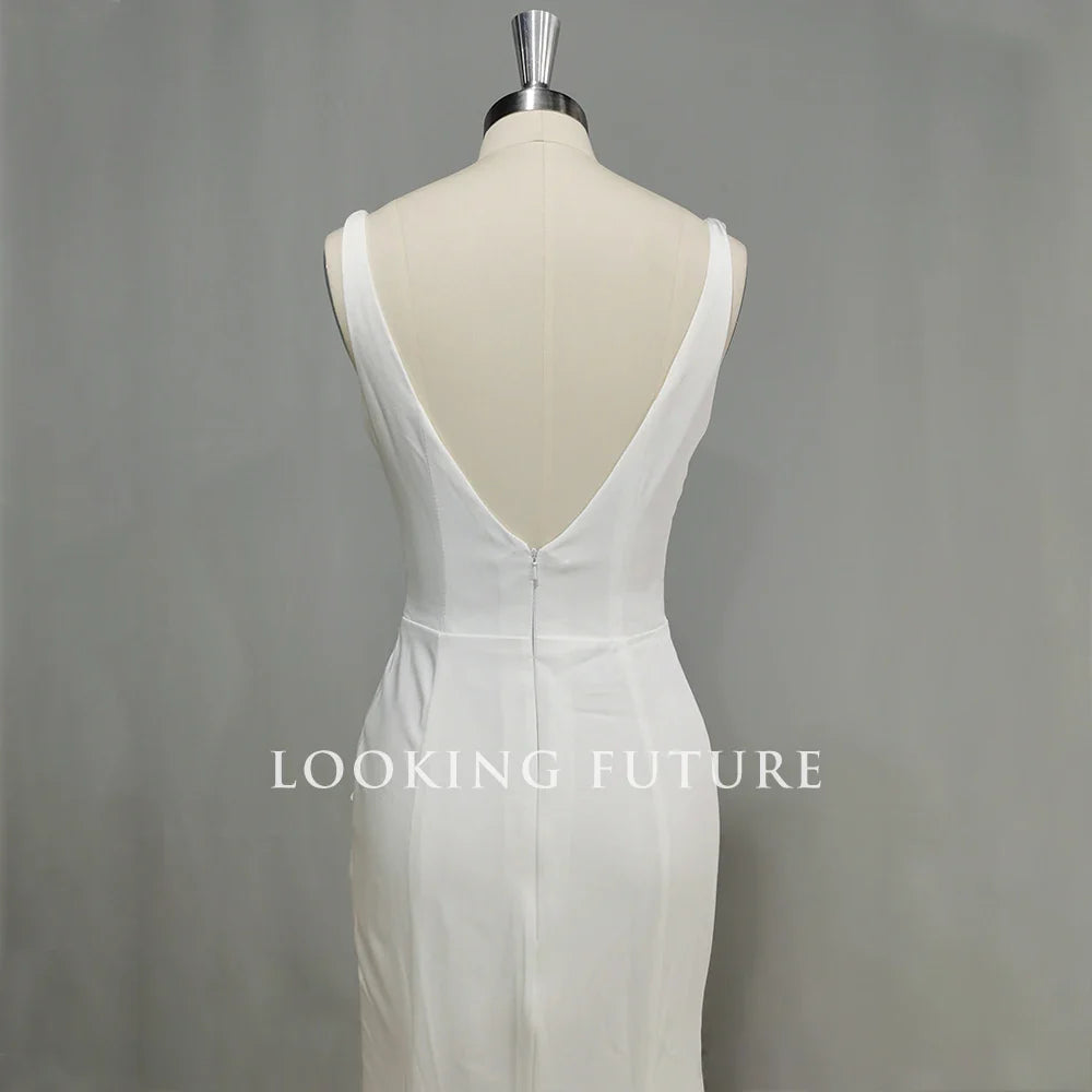 Customized Mermaid Satin Wedding Dress Backless Side Slit Boho Bridal Gown