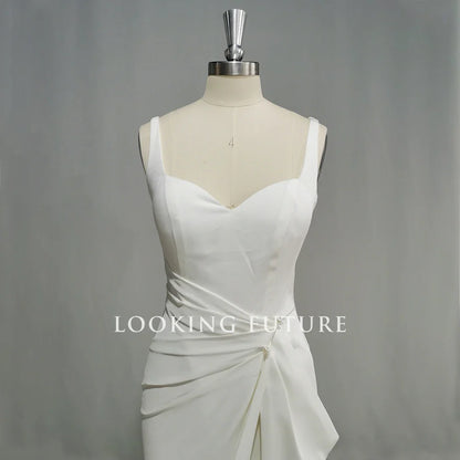 Customized Mermaid Satin Wedding Dress Backless Side Slit Boho Bridal Gown