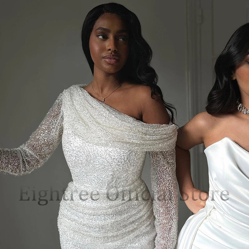 Eightree Elegant Mermaid Wedding Dresses Long Sleeve Glitter Sequins Bridal Dress Evening Gowns Customized