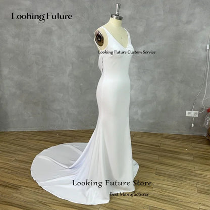 Sexy Mermaid Wedding Dress V-Neck Open Back Beach Gown