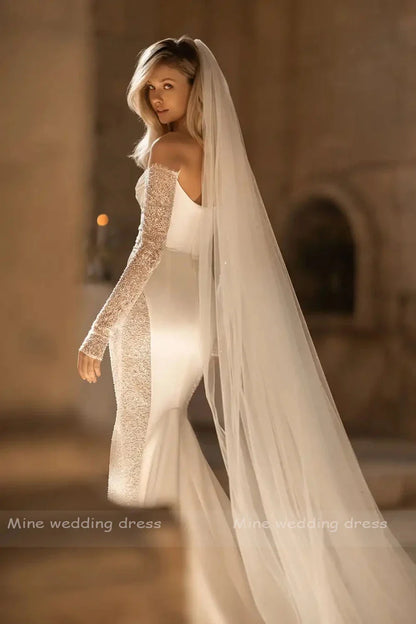 Customized Off Shoulder Sweetheart Backless Mermaid Wedding Dresses