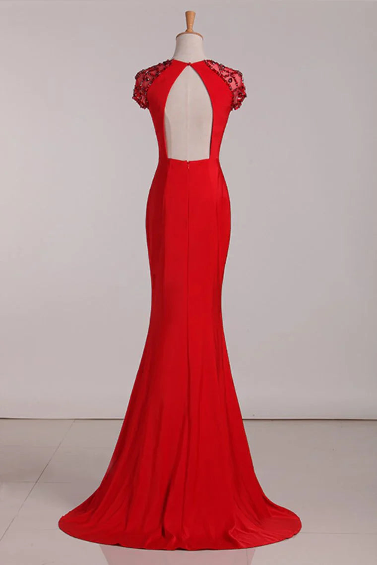 Aimishang Scoop Mermaid Evening Dresses  Spandex With Beads Sweep Train