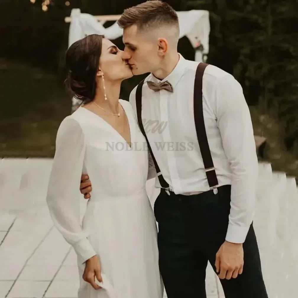 Wedding Dress V-neck Chiffon Boho A-LINE Floor-Length Dress