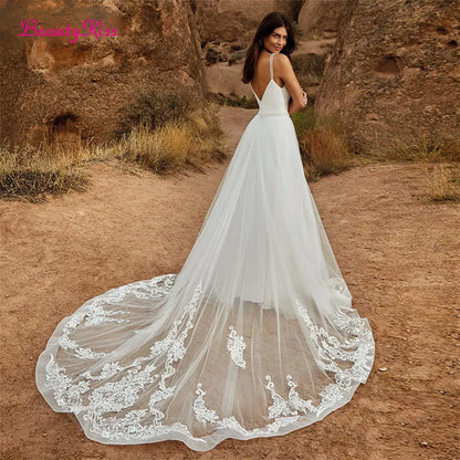 2 In 1 Wedding Jumpsuit With Detachable Skirt Bridal Dress
