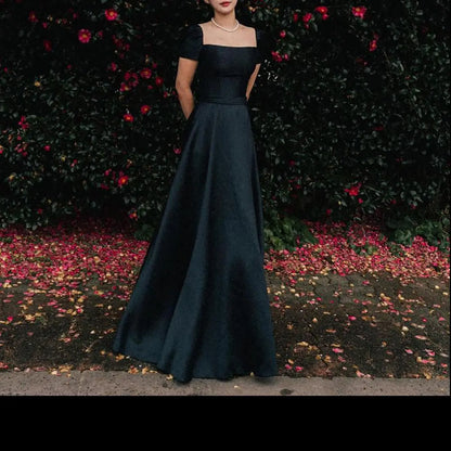 Elegant A Line Wedding Dresses Vintage Square Collar Bridal Dress with Short Sleeve Customized