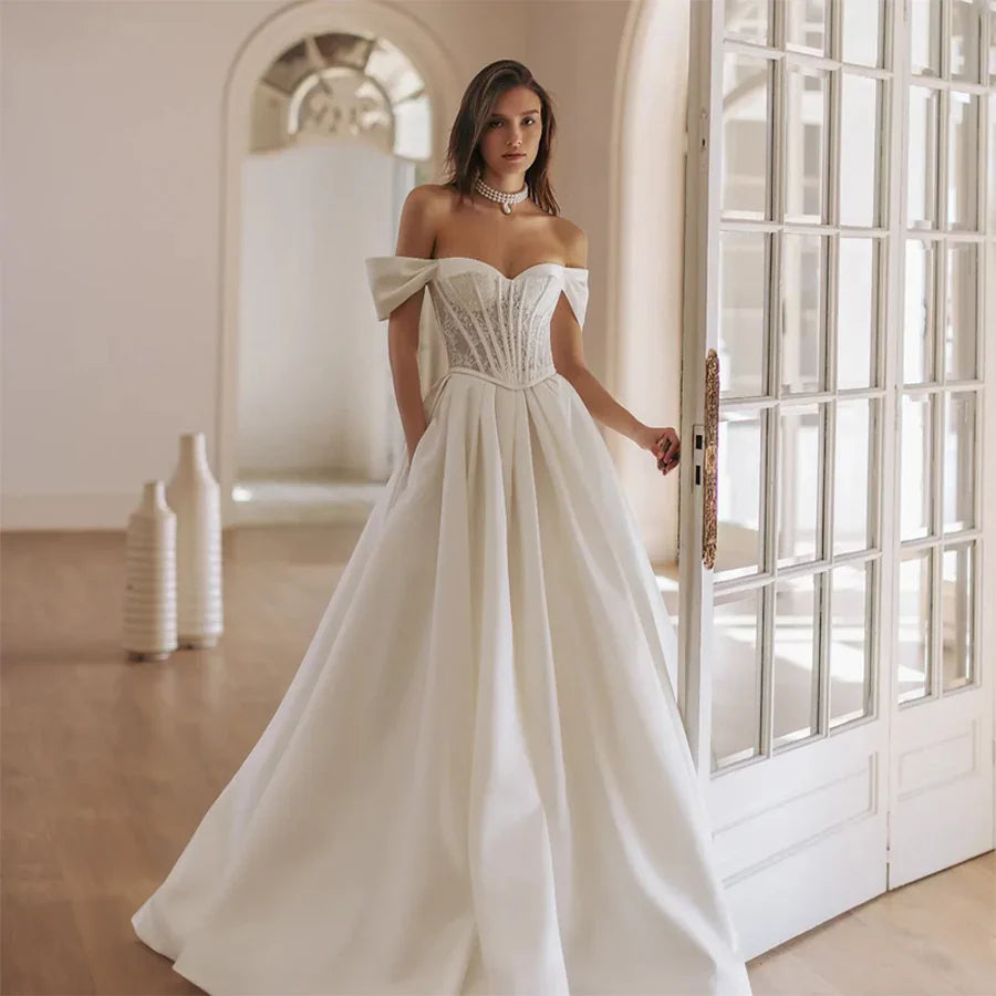 Customized Sweetheart Lace Corset Cap Sleeve Wedding Dress