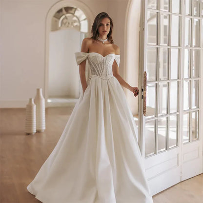 Customized Sweetheart Lace Corset Cap Sleeve Wedding Dress