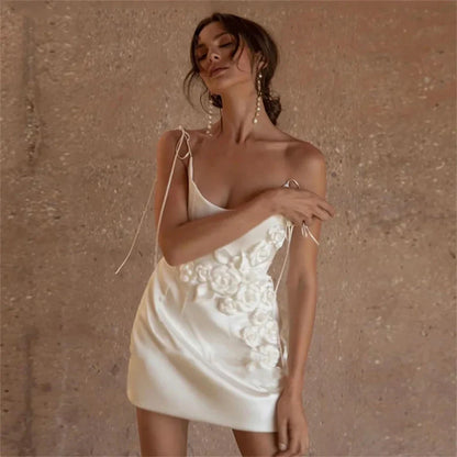 Simple Mini Wedding Dresses Satin Bridal Gowns Elegant Decor
