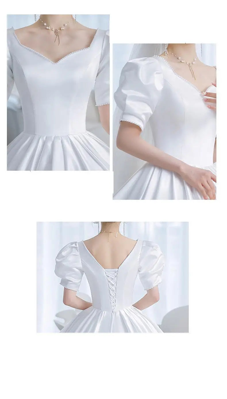 Vintage Princess Wedding Dress Satin Gown with Beading Plus Size