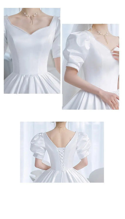 Vintage Princess Wedding Dress Satin Gown with Beading Plus Size