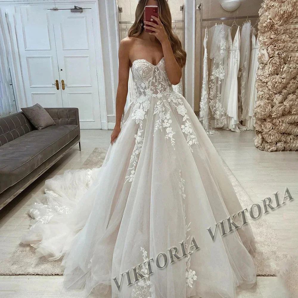 VIKTORIA Vintage Backless Wedding Dresses For Woman Spaghetti Straps Lace Appliques