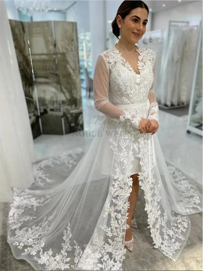 Appliques Long Sleeve Bridal Jacket Elegant Wedding Bolero Shawl Coat