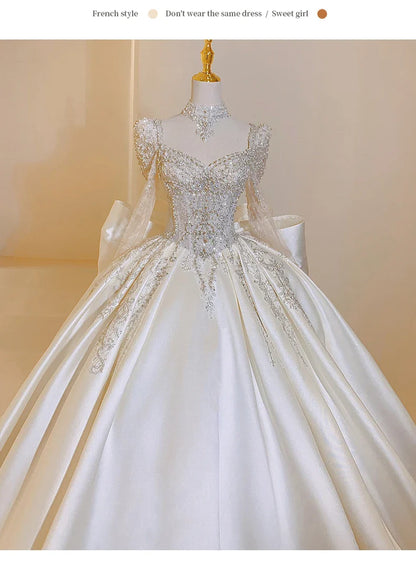 Sweet Square Collar Satin Wedding Dress Plus Size Ball Gown