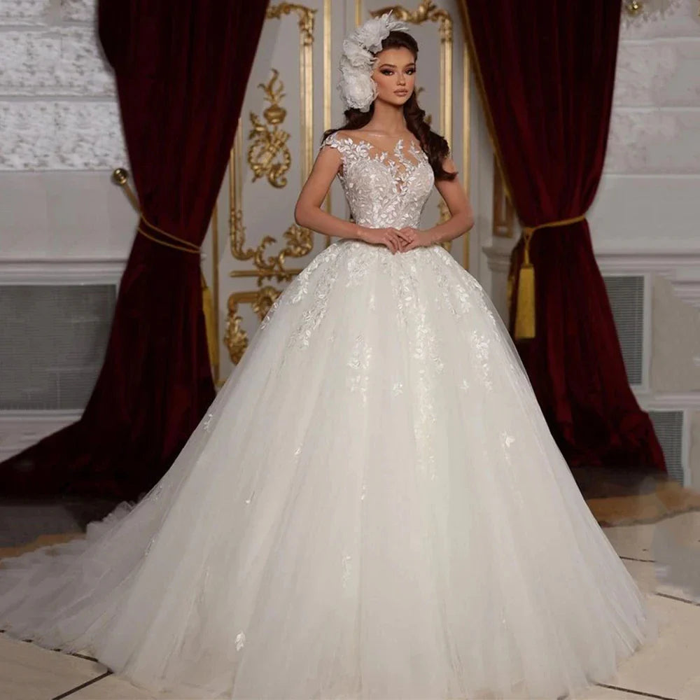 Cap Sleeve Vestidos De Novia Luxury Ball Gown Wedding Dresses