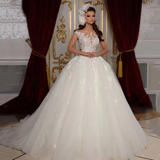 Cap Sleeve Vestidos De Novia Luxury Ball Gown Wedding Dresses