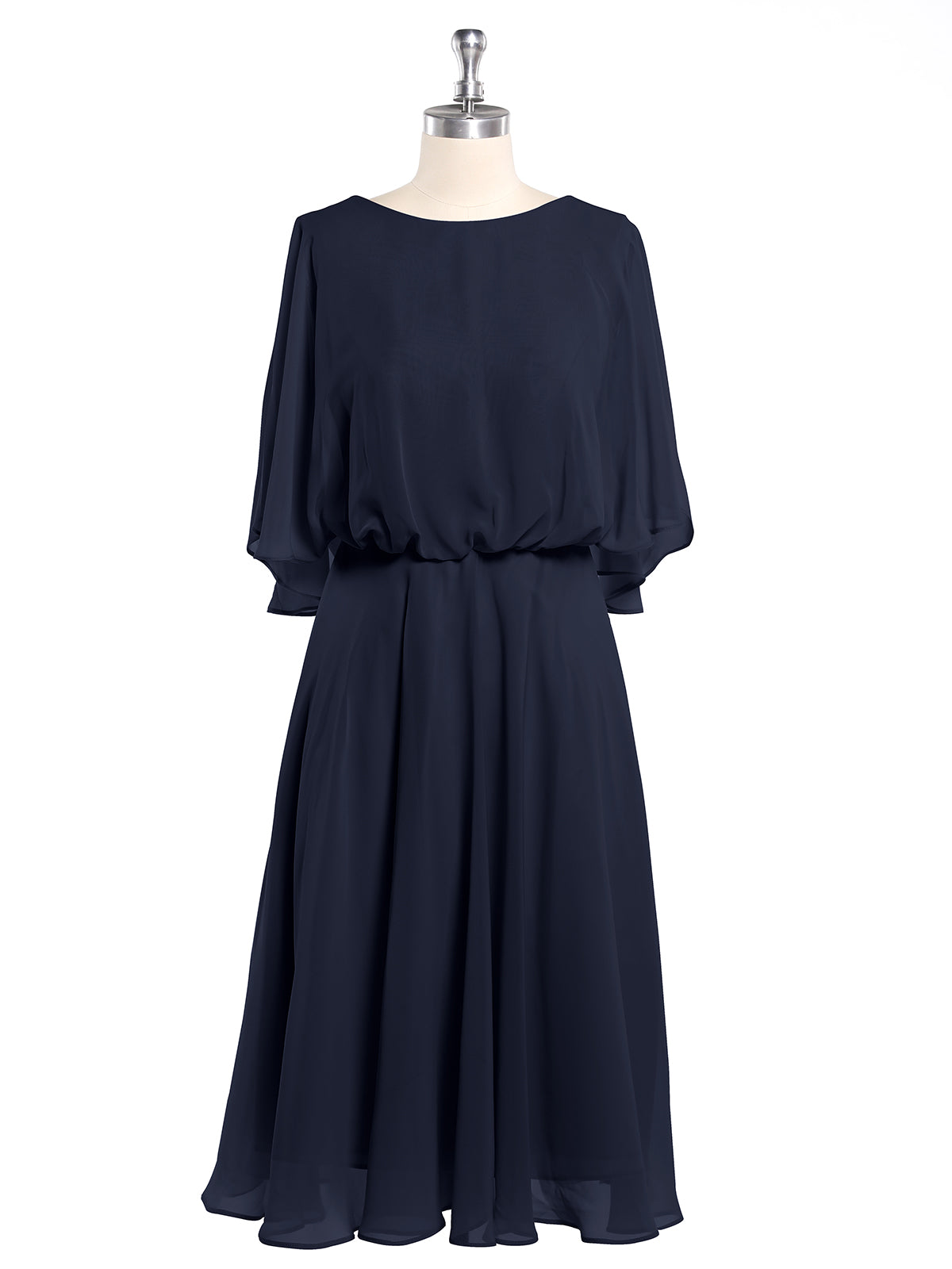 Scoop Neck Flutter Sleeves Short Chiffon Dresses-Dark Navy