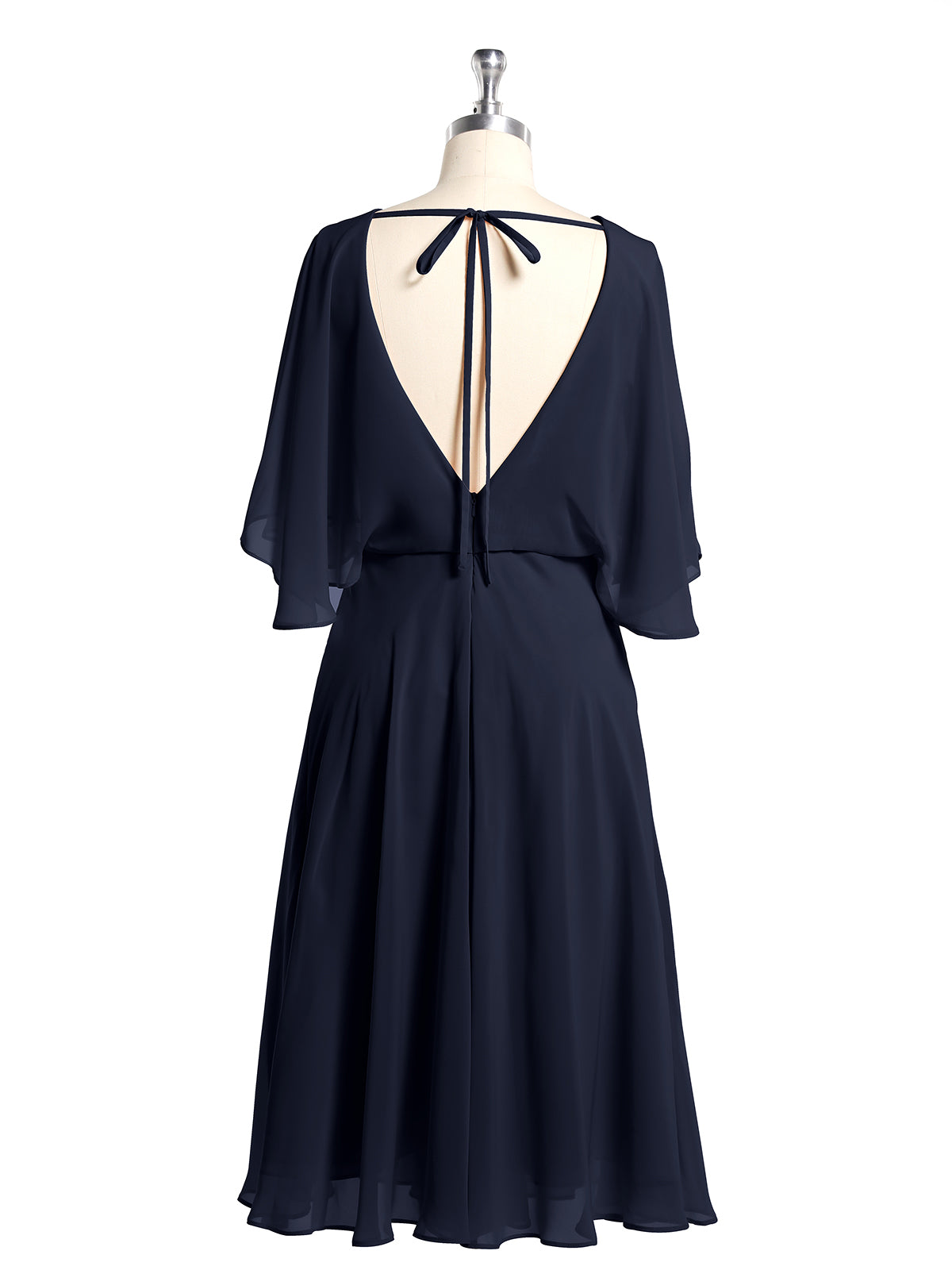 Scoop Neck Flutter Sleeves Short Chiffon Dresses-Dark Navy