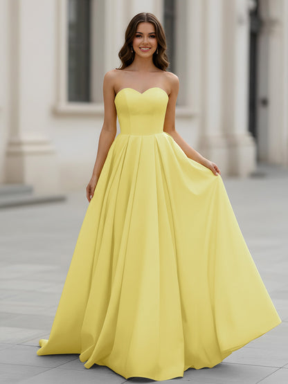 Sweetheart Neck A-Line Ruched Sweep Train Gown Daffodil