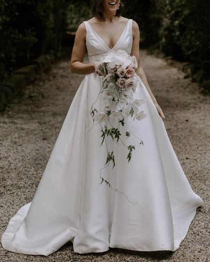 Sexy A Line Satin Wedding Dress With Slit