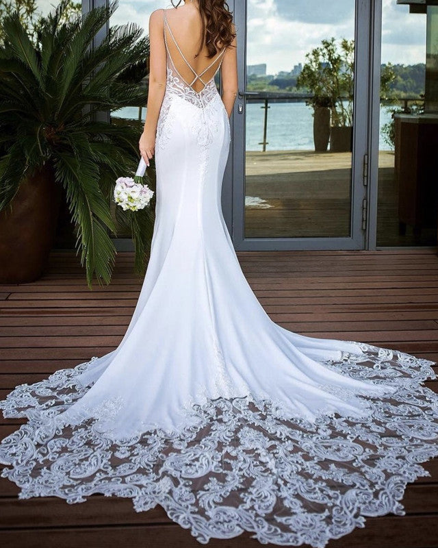 Sexy Mermaid Wedding Dresses Backless Appliques