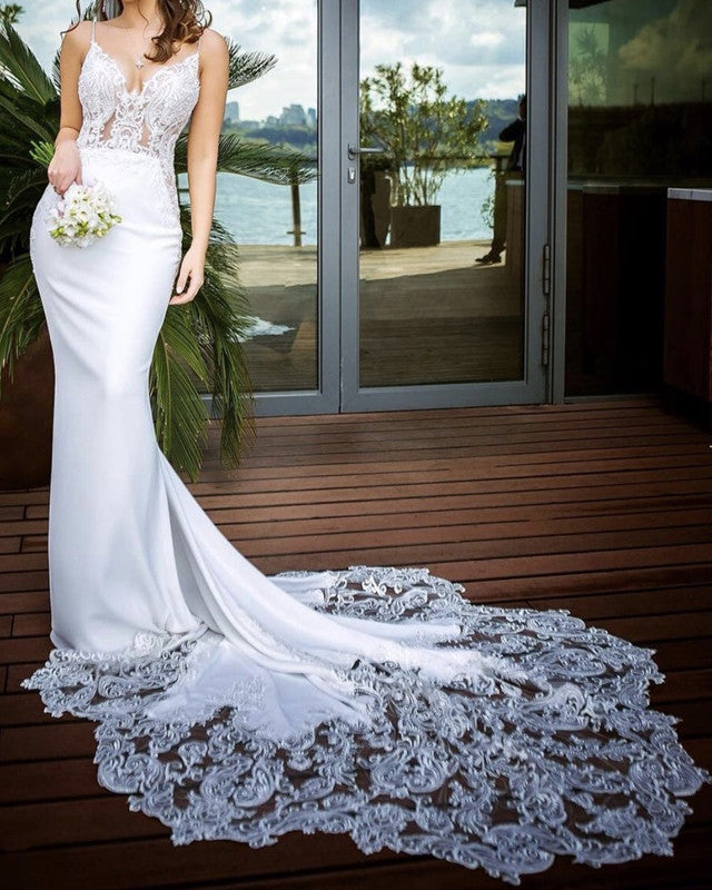 Sexy Mermaid Wedding Dresses Backless Appliques