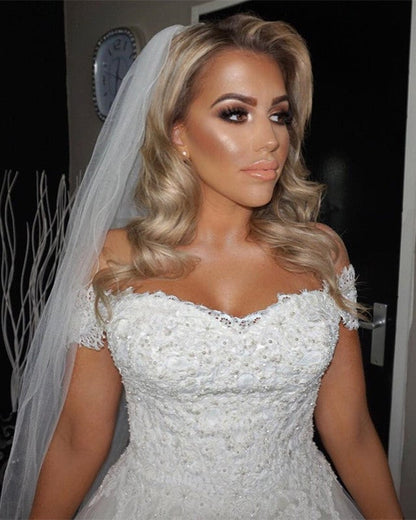 Sexy Off Shoulder Sweetheart Tulle Wedding Dresses Lace Appliques