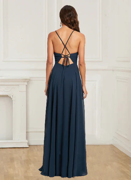 Aimishang A Line Evening Dresses Open Back Halter With Appliques Chiffon