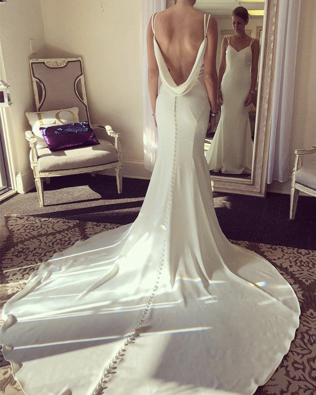 Sexy Open Back Mermaid Wedding Dresses Sweep Train