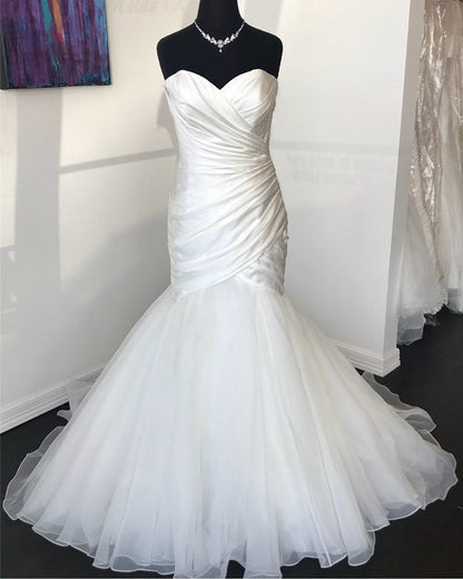 Sexy Ruched Sweetheart Organza Layered Mermaid Wedding Dresses