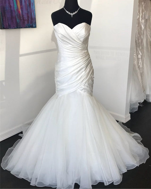 Sexy Ruched Sweetheart Organza Layered Mermaid Wedding Dresses