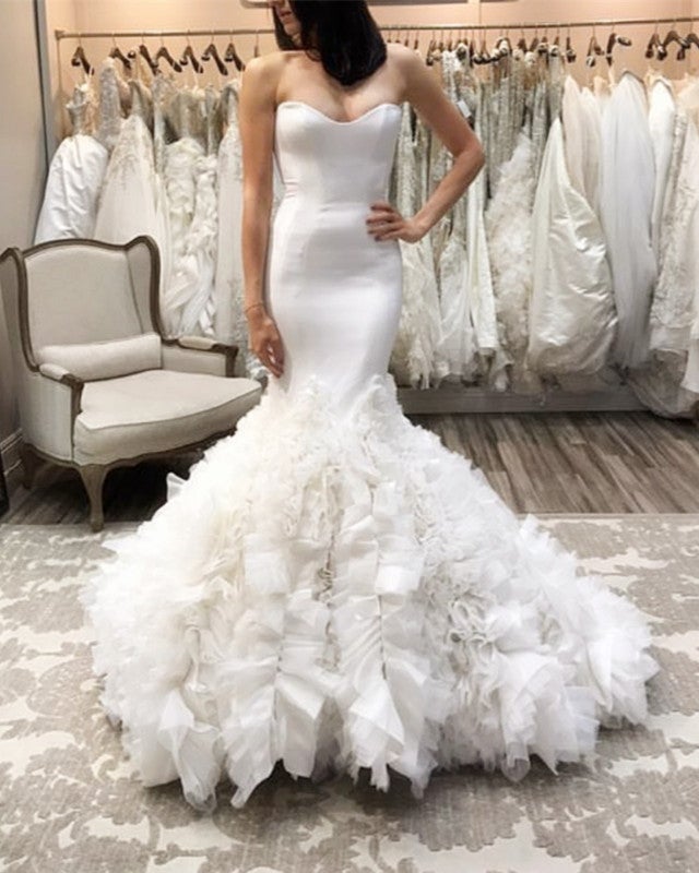 Sexy Sweetheart Bodice Corset Satin Mermaid Wedding Dresses Organza Ruffles