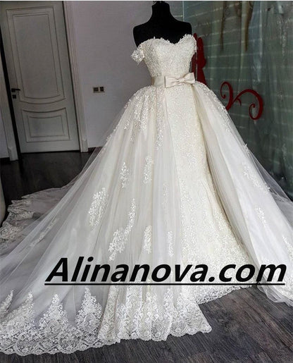 Sexy Sweetheart Lace Mermaid Wedding Dresses Removable Train