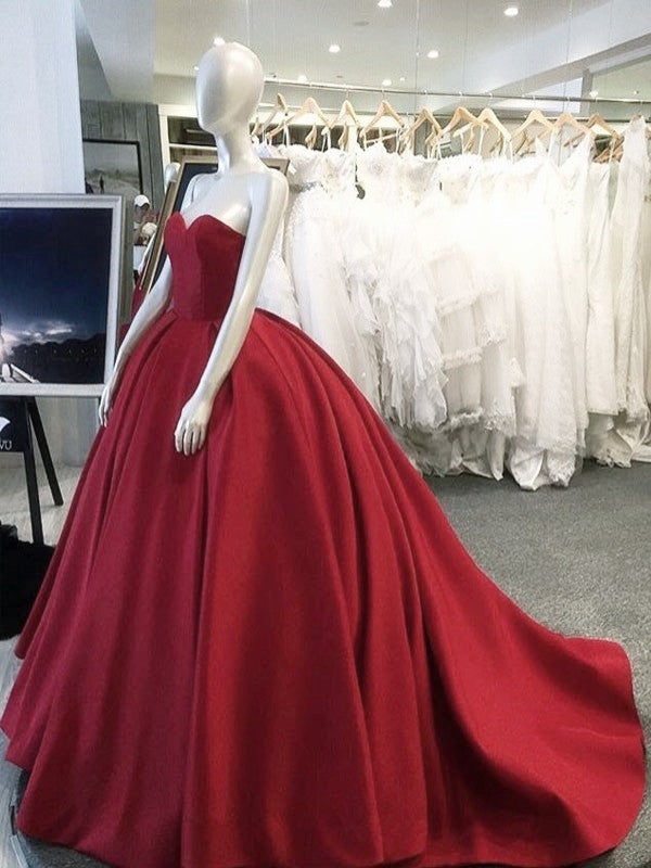 Sexy Sweetheart Long Satin Wedding Dresses Ball Gowns