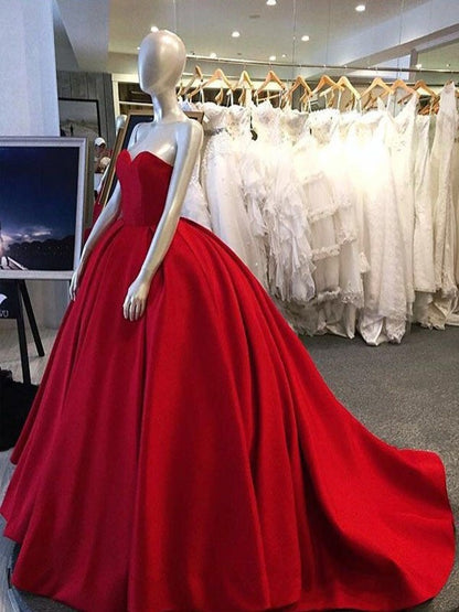 Sexy Sweetheart Long Satin Wedding Dresses Ball Gowns