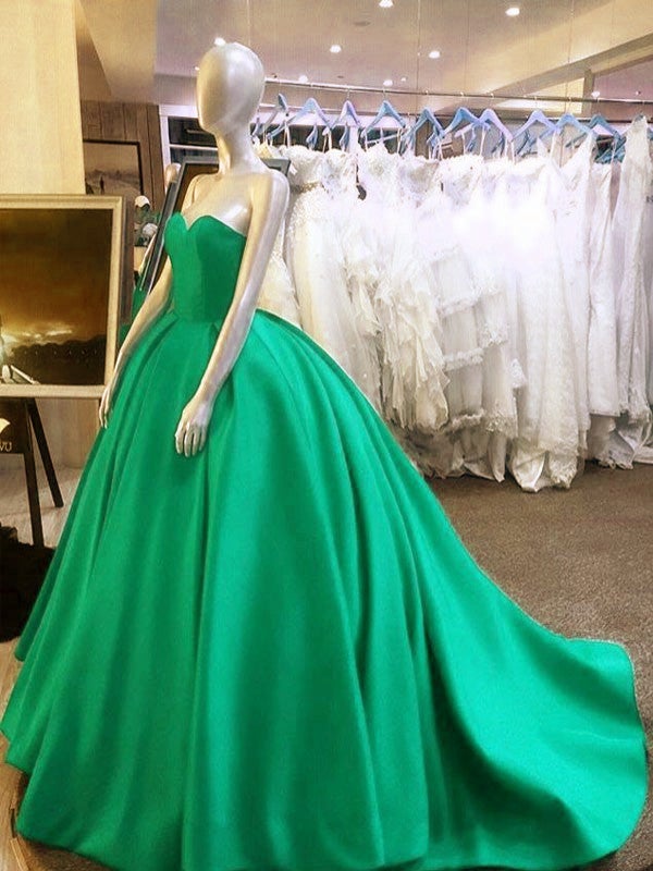 Sexy Sweetheart Long Satin Wedding Dresses Ball Gowns