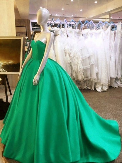 Sexy Sweetheart Long Satin Wedding Dresses Ball Gowns