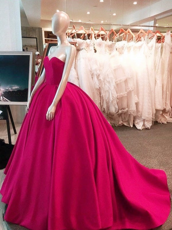 Sexy Sweetheart Long Satin Wedding Dresses Ball Gowns