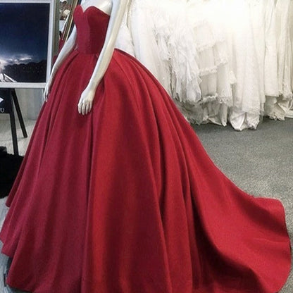 Sexy Sweetheart Long Satin Wedding Dresses Ball Gowns