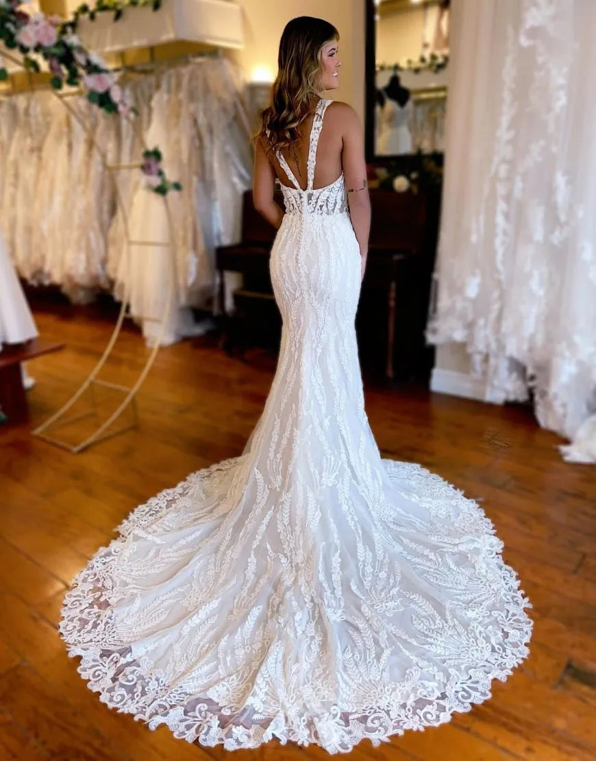 Aimishang Wedding Dress Mermaid Straps Court Train Lace With Split